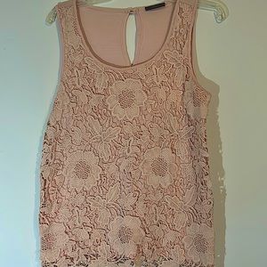 Cupio Womens Peach Scoop Neck Floral Lace Lined Sleeveless Blouse Top L